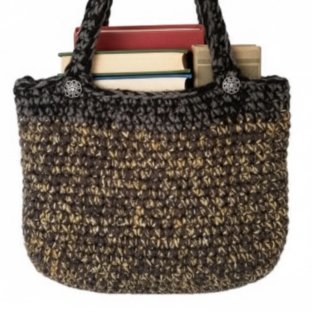 Crochet Black and Brown Women's Tote Bag Hand Knit